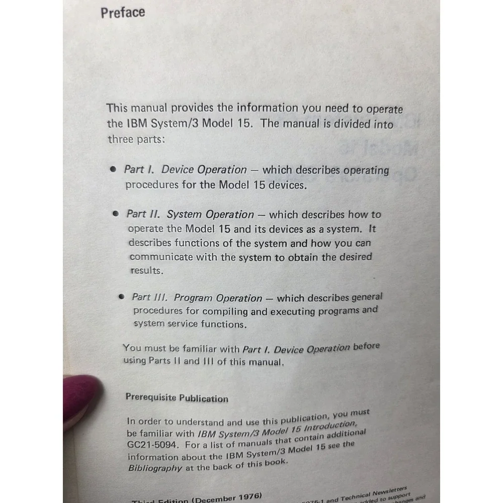 IBM System 3 Model 15 Operator's Guide 3rd Edition 1976‎